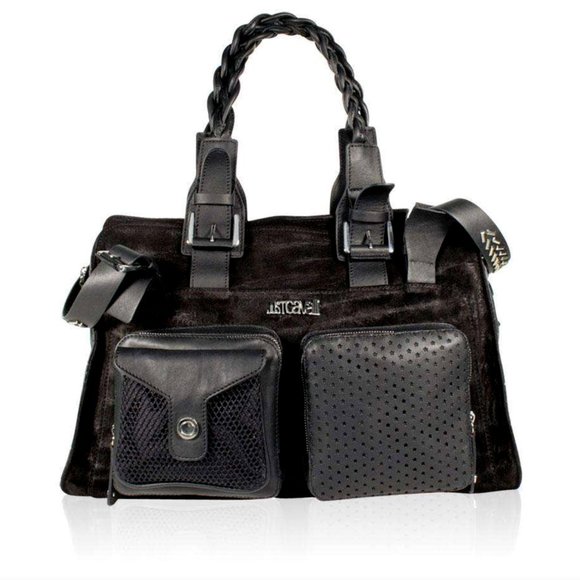 "NWT"Just Cavalli Black Suede Leather Satchel - Picture 1 of 1